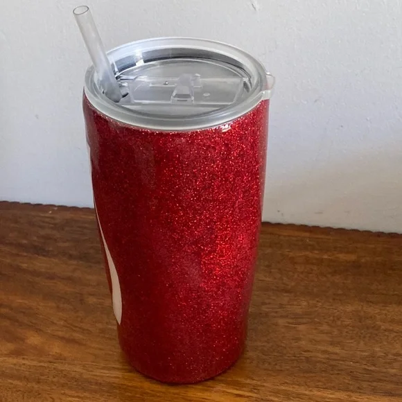 Coca Cola Stainless Steel Travel Tumbler with straw. Sparkly/Glittery. - Picture 9 of 15
